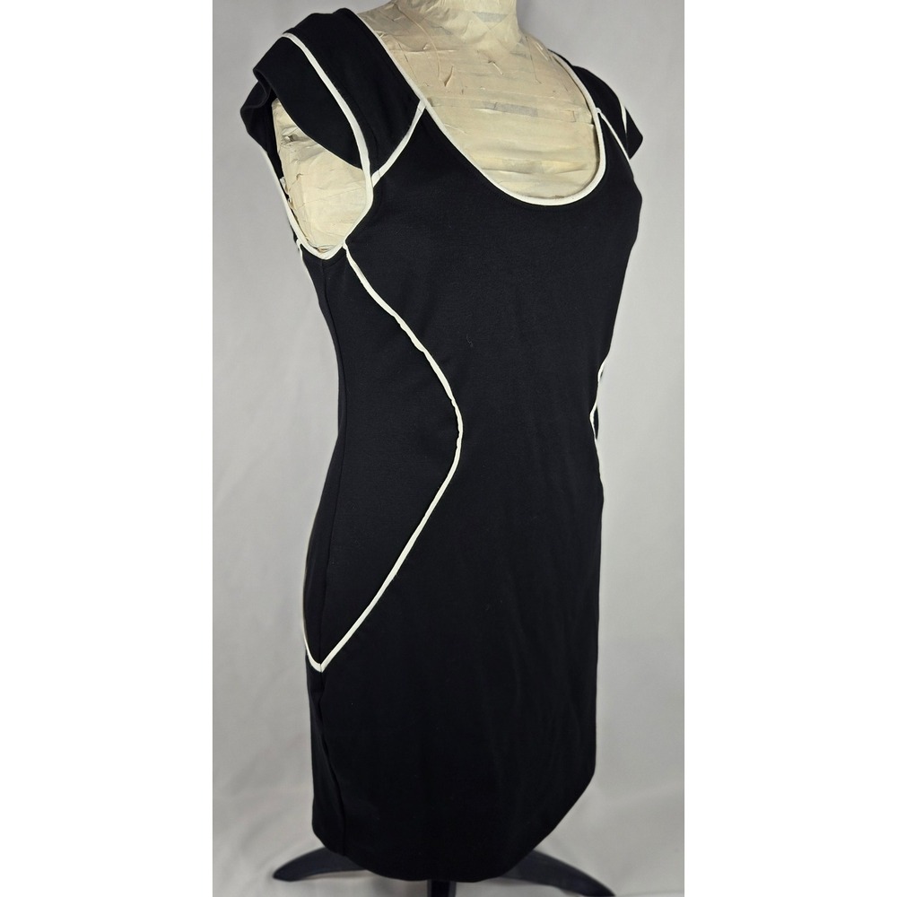Express Black Dress Bodycon White Trim Career Cocktail Party Sz 8 "Good" Baddie
